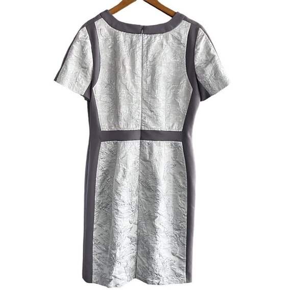 NWT Hilton Hollis Dress Size 10 White Silver Metallic Gray Mix Floral Jacquard - Picture 2 of 16